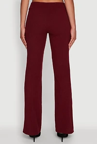 Womens Ribbed Knit Solid Straight Leg Casual Pants, Burgundy, Size M