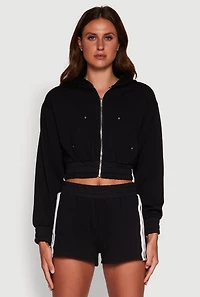 Womens Iris Fleece Zip Front Hoodie, Black, Size M