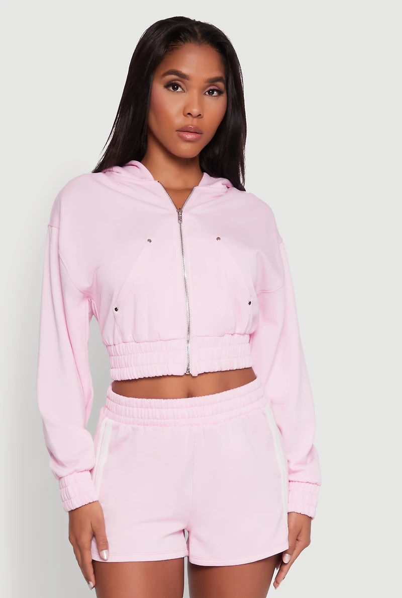 Womens Iris Fleece Zip Front Hoodie, Pink, Size S