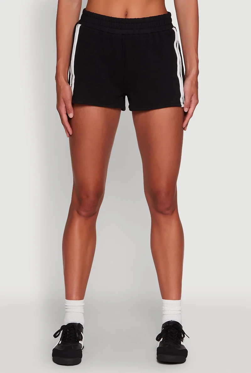 Iris High Waisted Varsity Stripe Fleece Shorts