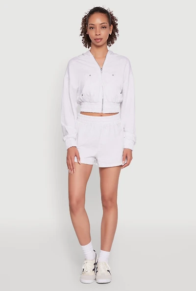 Womens Iris High Waisted Varsity Stripe Fleece Shorts, Grey, Size L