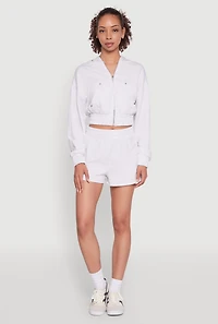 Womens Iris High Waisted Varsity Stripe Fleece Shorts, Grey, Size L