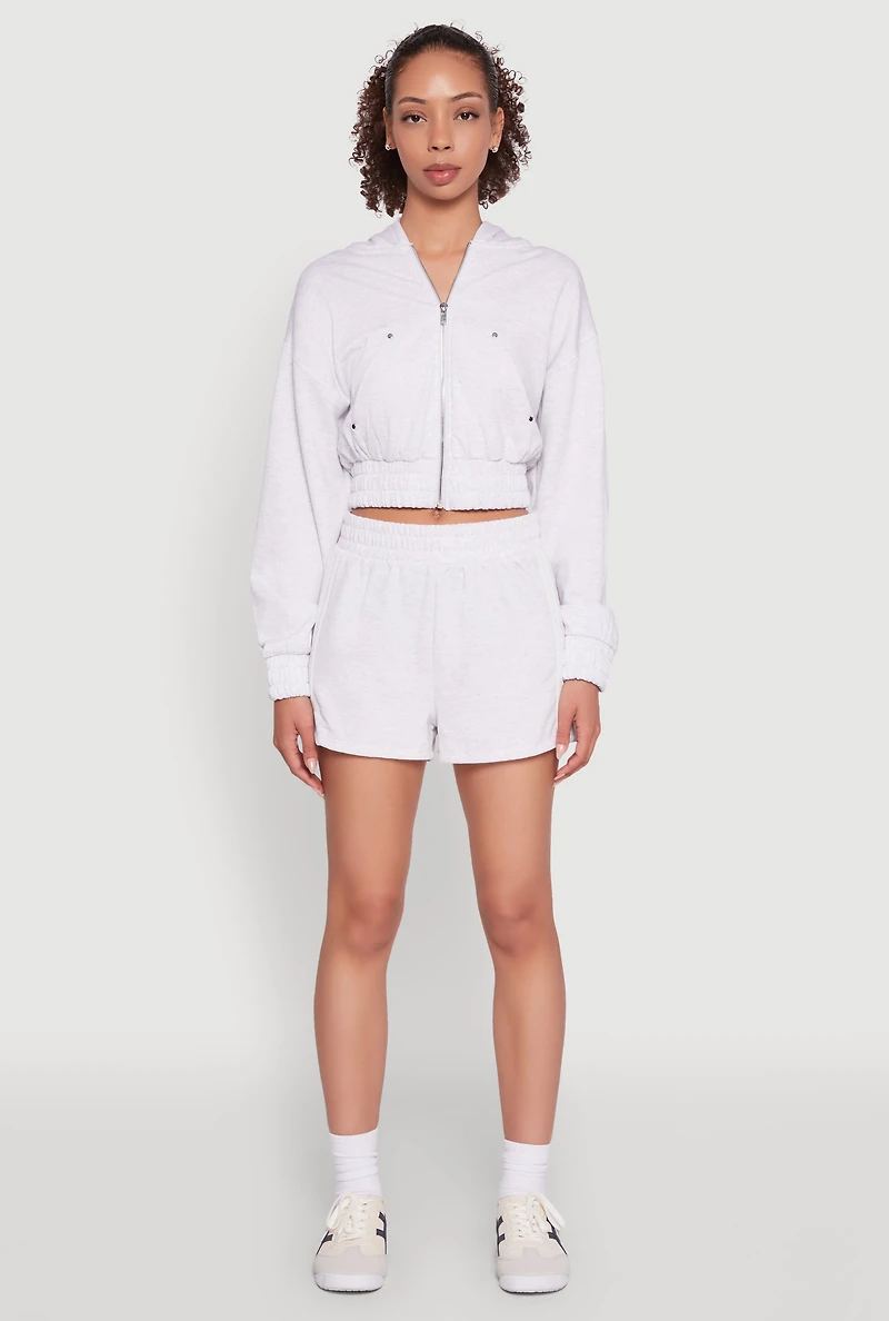 Womens Iris High Waisted Varsity Stripe Fleece Shorts, Grey, Size L