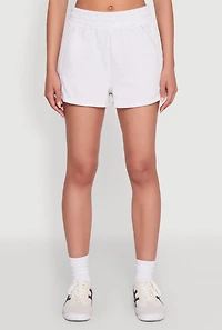 Womens Iris High Waisted Varsity Stripe Fleece Shorts, Grey, Size L