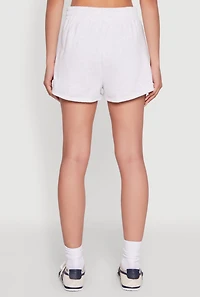 Womens Iris High Waisted Varsity Stripe Fleece Shorts, Grey, Size M