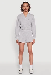 Womens Iris High Waisted Varsity Stripe Fleece Shorts,