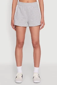 Womens Iris High Waisted Varsity Stripe Fleece Shorts, Grey,