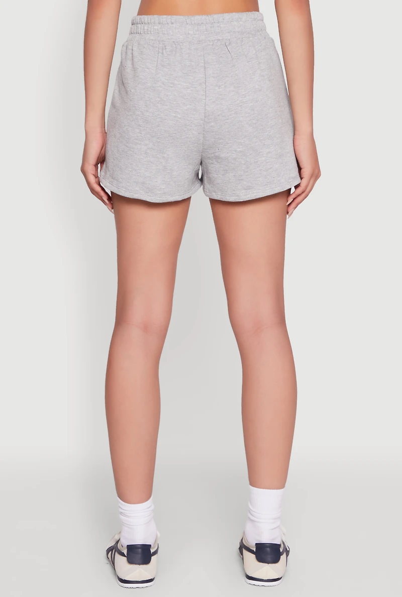 Womens Iris High Waisted Varsity Stripe Fleece Shorts, Grey,