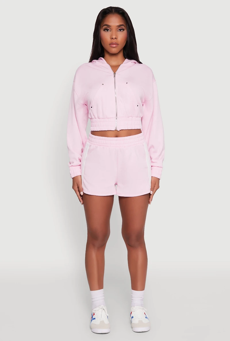Womens Iris High Waisted Varsity Stripe Fleece Shorts, Pink, Size M