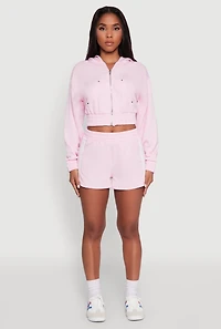 Womens Iris High Waisted Varsity Stripe Fleece Shorts, Pink,