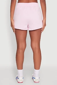 Womens Iris High Waisted Varsity Stripe Fleece Shorts, Pink,
