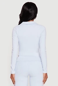 Womens Brushed Rib Knit Ruched Double Zip Front Crop Top, S