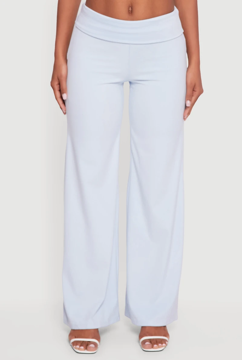 Womens Brushed Ribbed Knit Fold Over Flare Pants, M