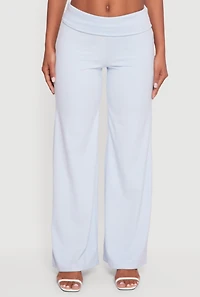 Womens Brushed Ribbed Knit Fold Over Flare Pants, M
