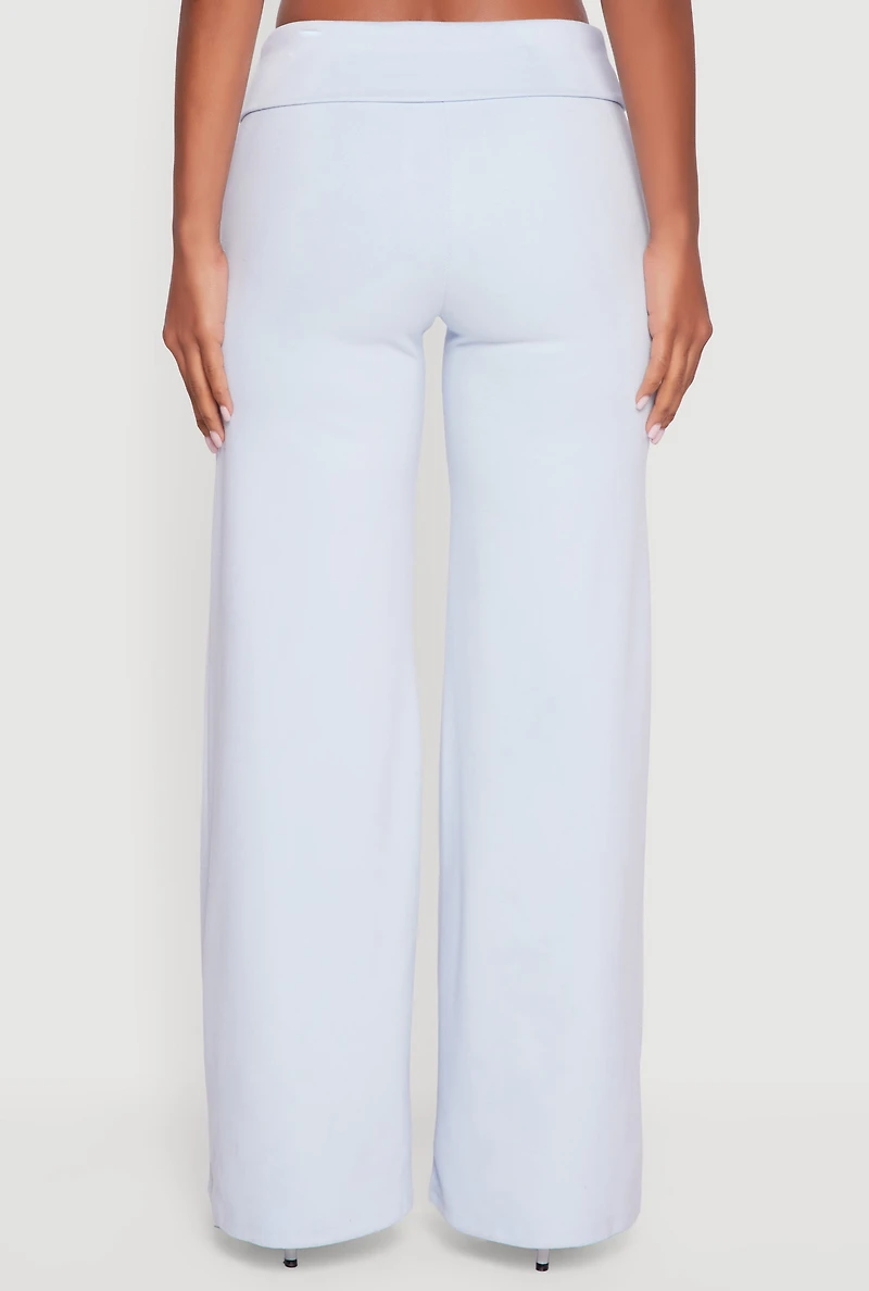 Womens Brushed Ribbed Knit Fold Over Flare Pants, M