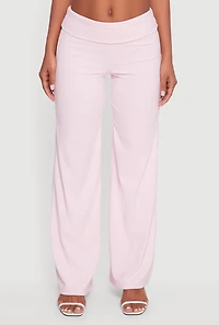 Womens Brushed Ribbed Knit Fold Over Flare Pants, M