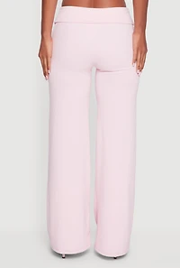 Womens Brushed Ribbed Knit Fold Over Flare Pants, M