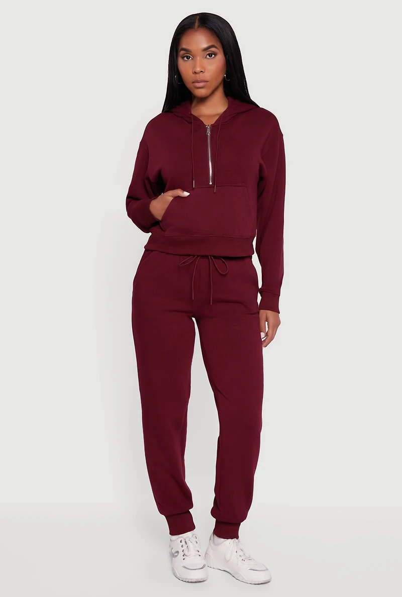 Womens Fleece Lined Kangaroo Pocket Hooded Sweatshirt, Burgundy, Size S