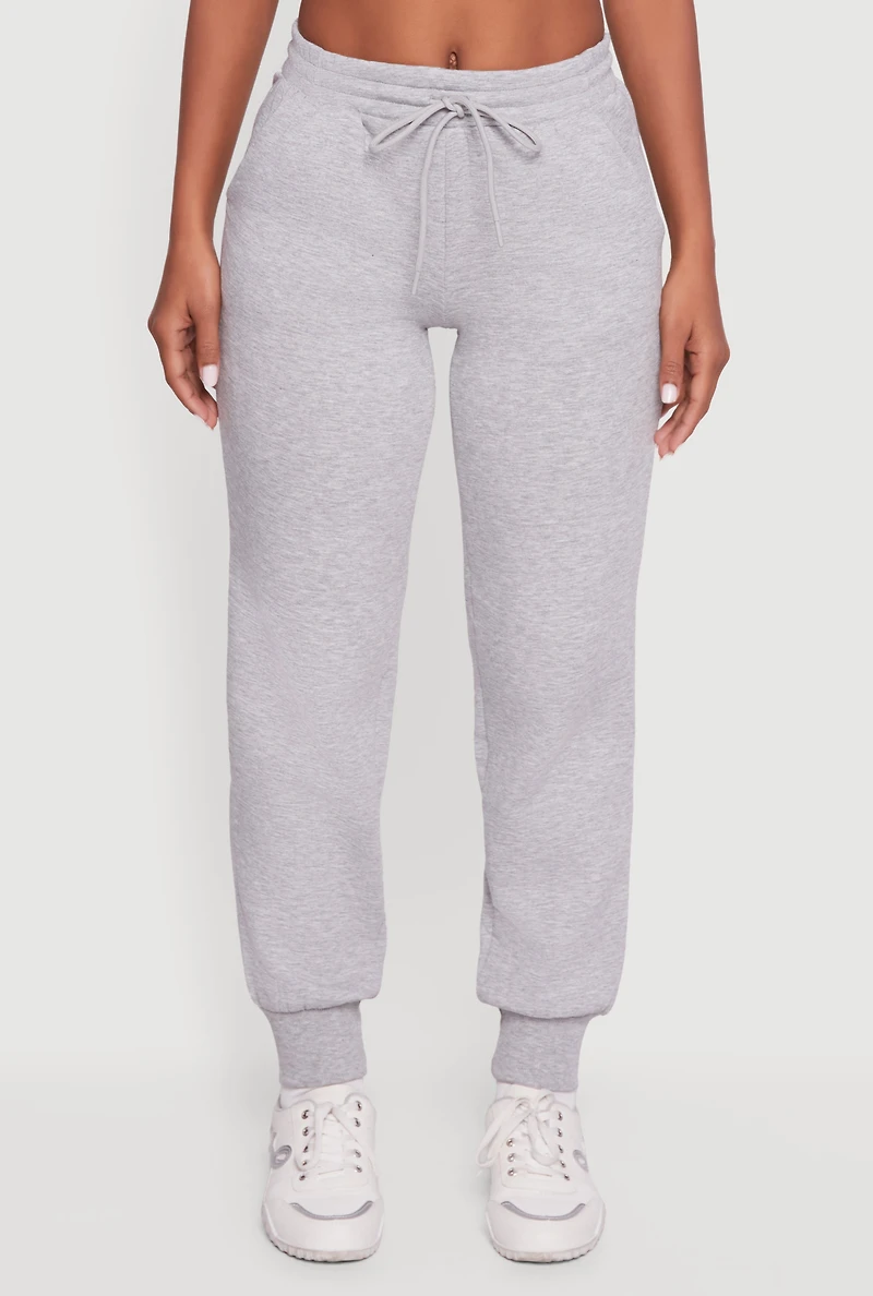 Womens High Waisted Fleece Lined Drawstring Joggers, M