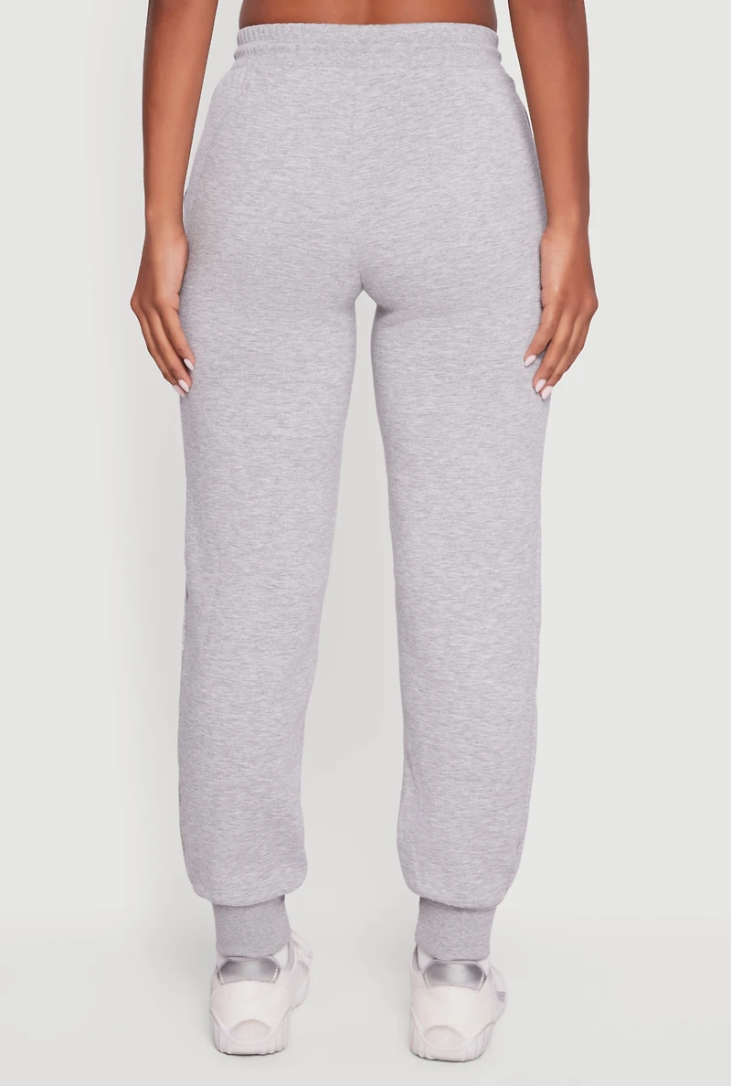 High Waisted Fleece Lined Drawstring Joggers