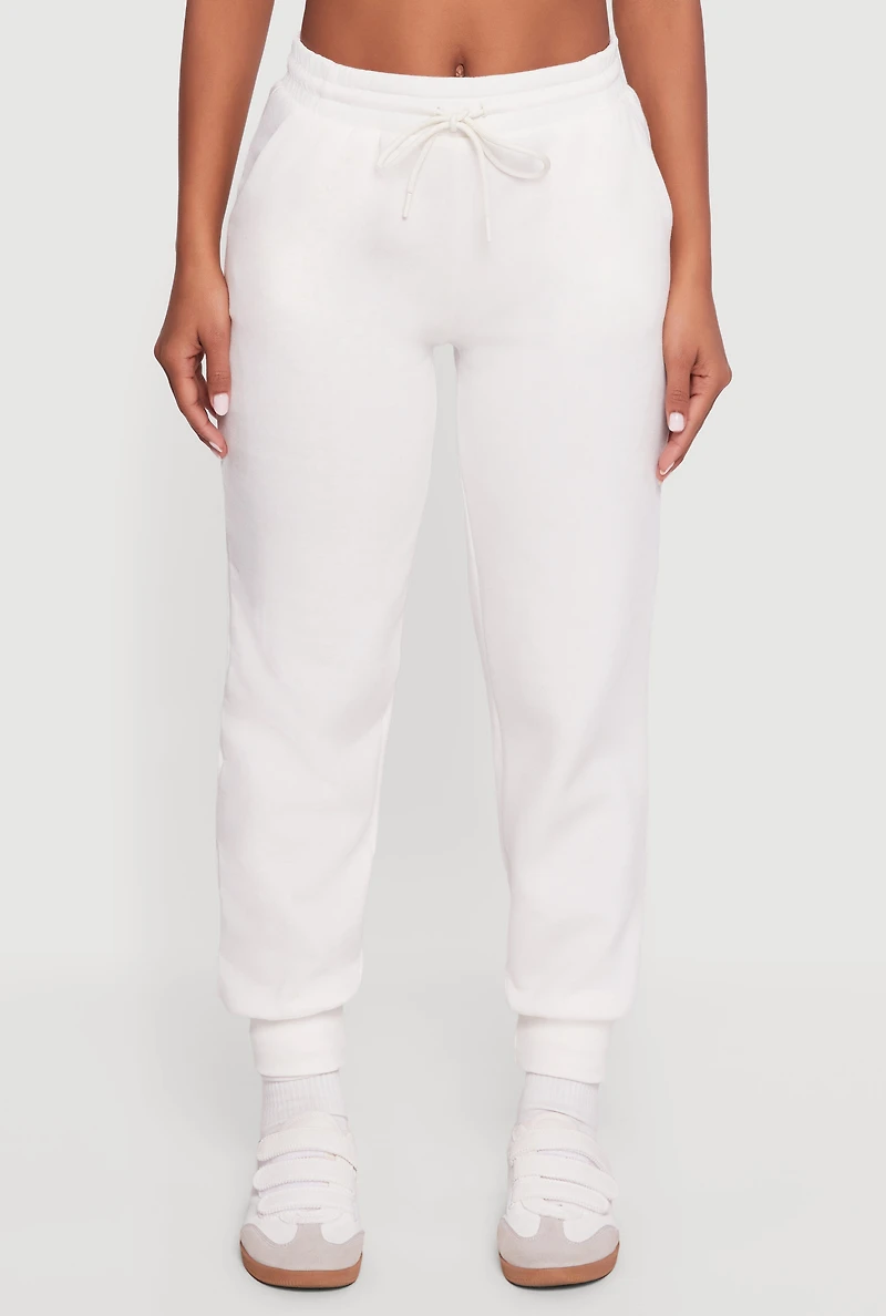 High Waisted Fleece Lined Drawstring Joggers