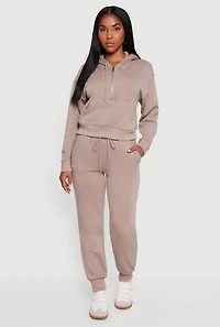 Womens High Waisted Fleece Lined Drawstring Joggers, Khaki, Size S