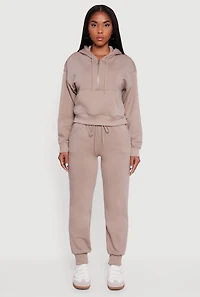 Womens High Waisted Fleece Lined Drawstring Joggers, Khaki, Size S