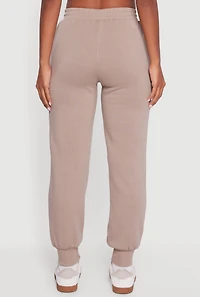 Womens High Waisted Fleece Lined Drawstring Joggers, Khaki, Size S