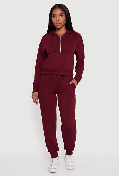 Womens Fleece Lined Drawstring High Waisted Joggers, Burgundy, Size M