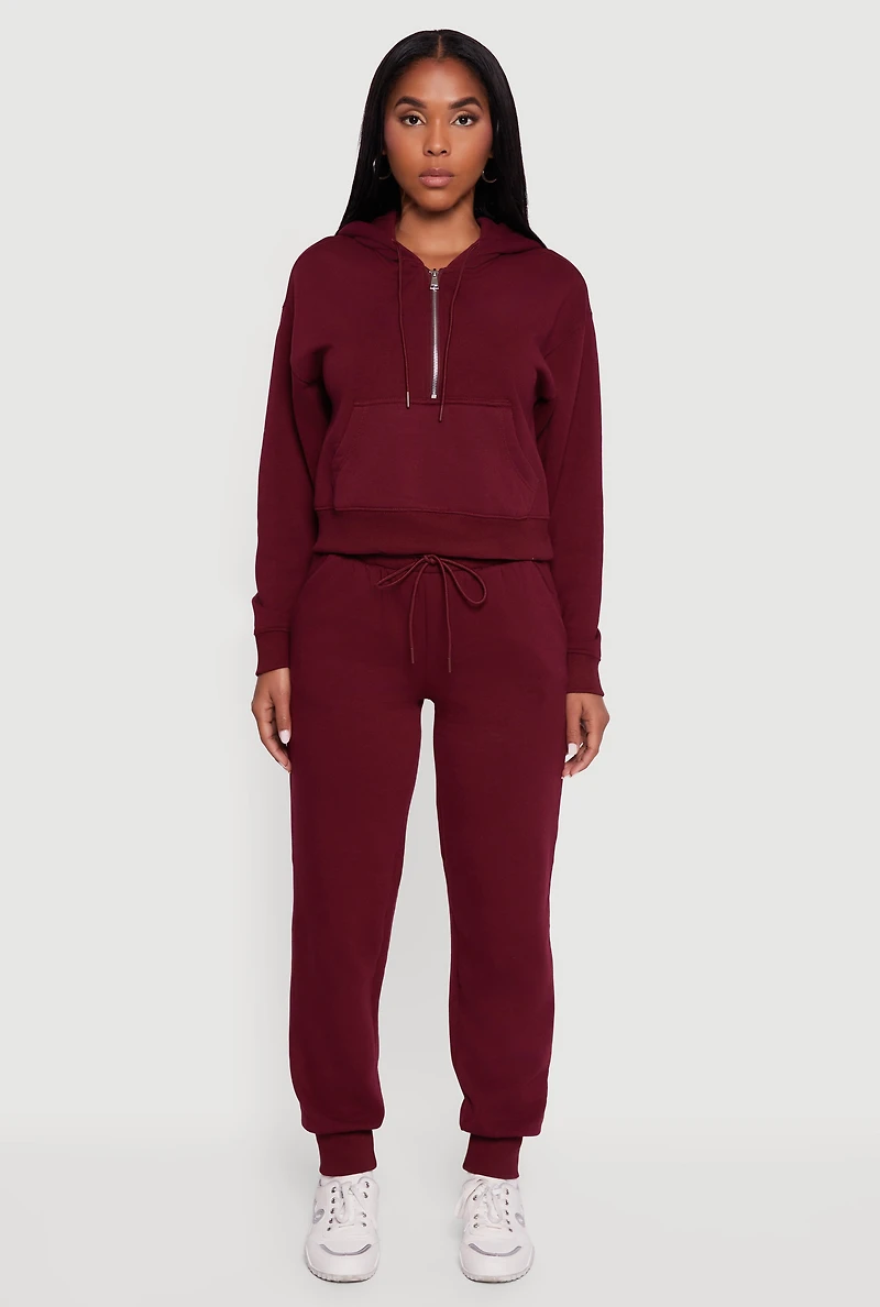 Womens Fleece Lined Drawstring High Waisted Joggers, Burgundy, Size M