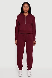 Womens Fleece Lined Drawstring High Waisted Joggers, Burgundy, Size M