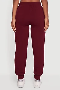 Womens Fleece Lined Drawstring High Waisted Joggers, Burgundy, Size M