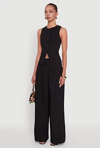 Womens Solid Crepe Knit Button Front Blazer Vest, Black, Size S