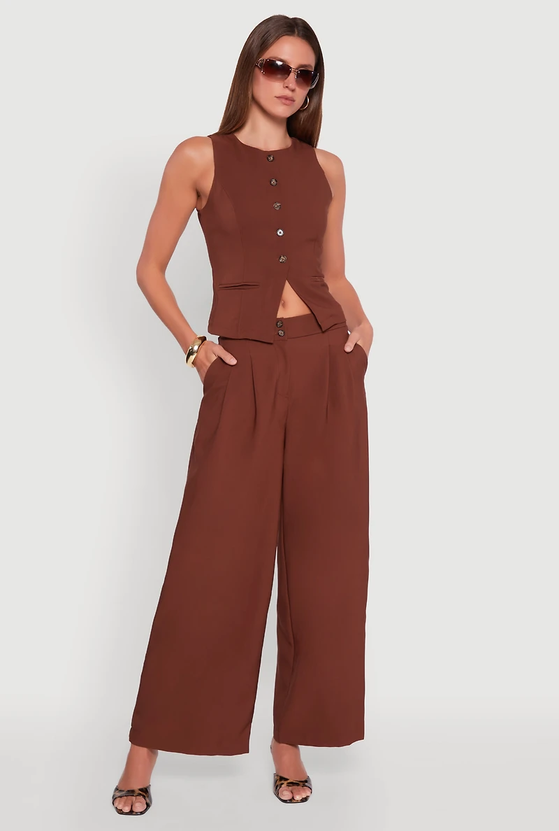 Solid Crepe Knit Button Front Blazer Vest