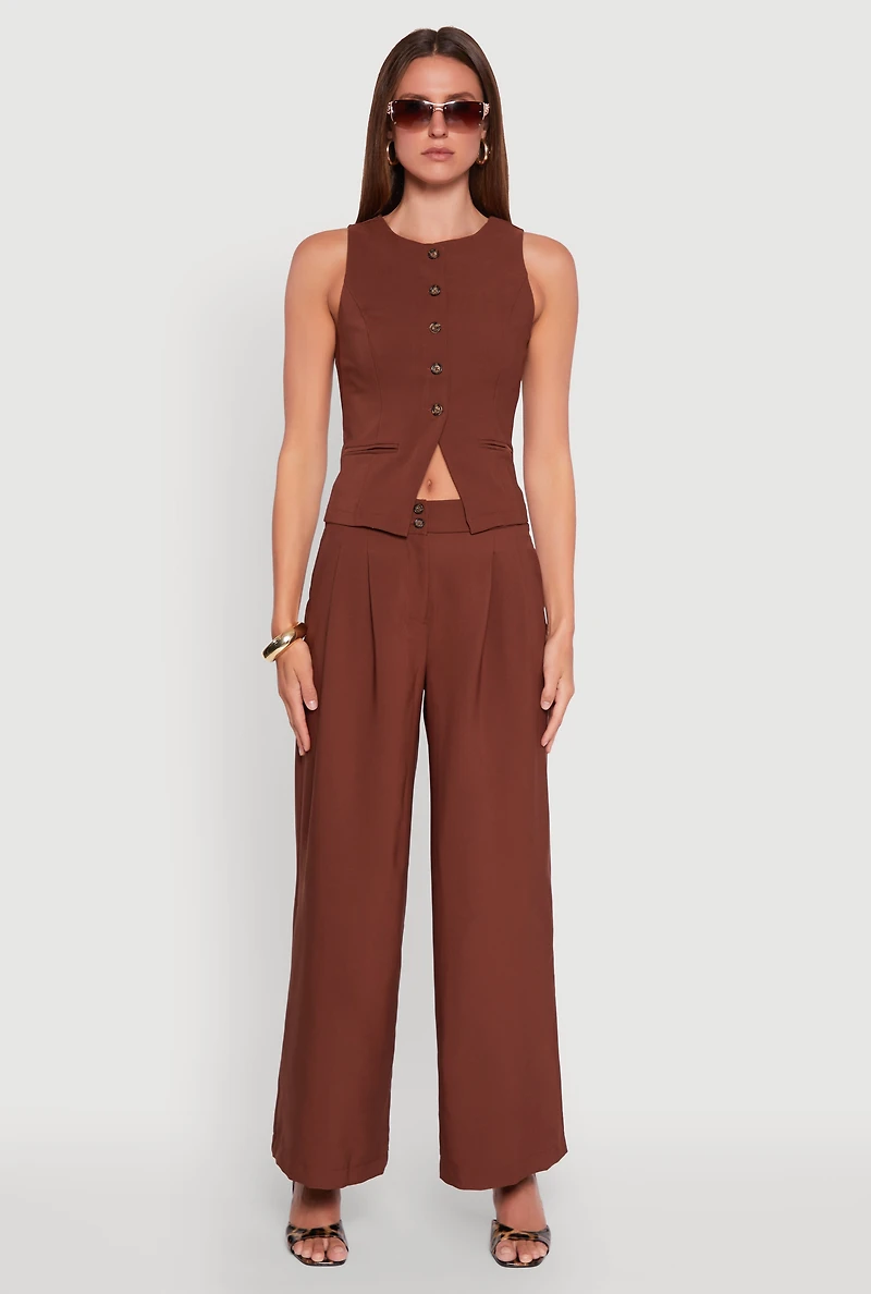 Solid Crepe Knit Button Front Blazer Vest