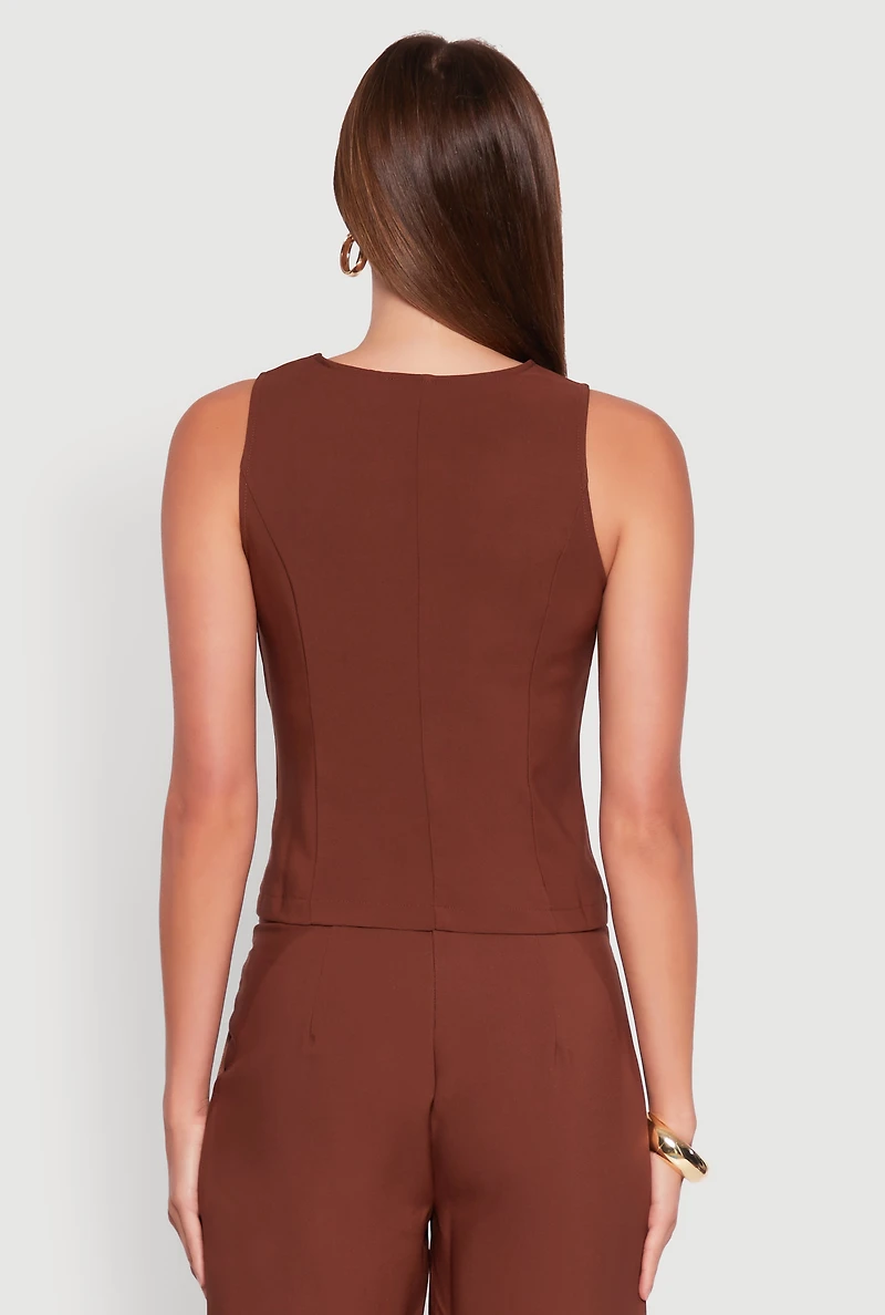 Solid Crepe Knit Button Front Blazer Vest