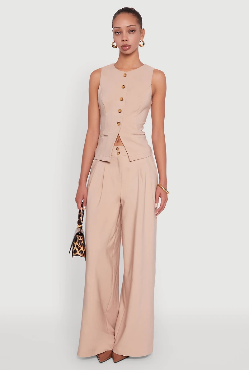 Womens Solid Crepe Knit Button Front Blazer Vest,