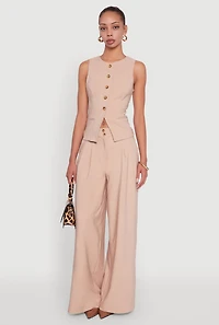 Womens Solid Crepe Knit Button Front Blazer Vest,