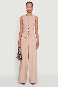 Womens Solid Crepe Knit Button Front Blazer Vest,