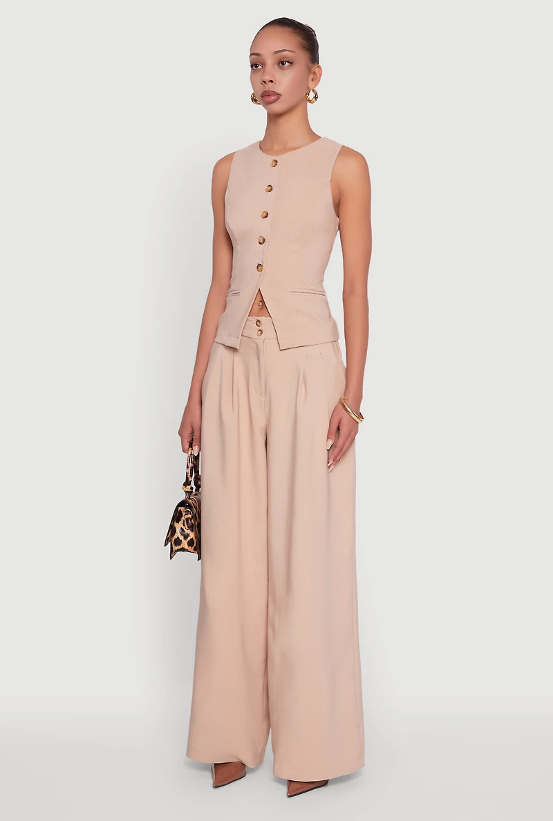 Womens Solid Crepe Knit Button Front Blazer Vest,