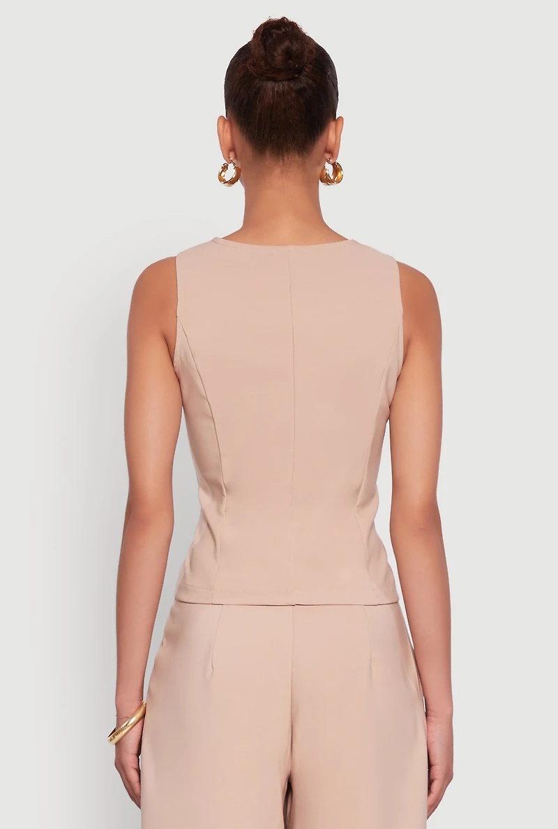 Womens Solid Crepe Knit Button Front Blazer Vest,