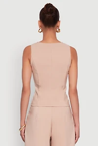 Womens Solid Crepe Knit Button Front Blazer Vest,