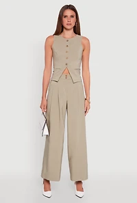 Womens Solid Crepe Knit Button Front Blazer Vest, Green, Size L