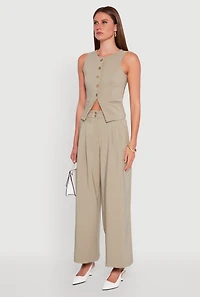 Womens Solid Crepe Knit Button Front Blazer Vest, Green, Size L