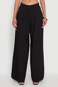 Womens Solid Crepe Knit Pleated Detail Wide Leg Trousers, Black, Size M