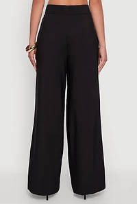 Womens Solid Crepe Knit Pleated Detail Wide Leg Trousers, Black, Size M