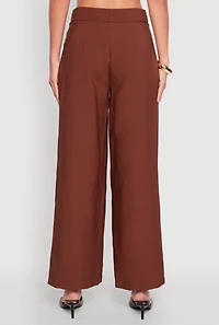 Womens Solid Crepe Knit Pleated Detail Wide Leg Trousers, Brown,