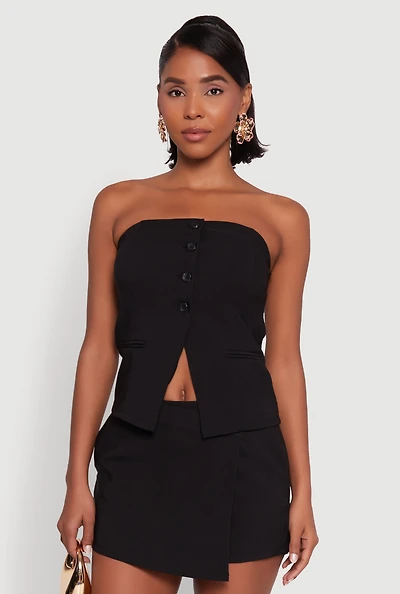 Womens Haute Monde Strapless Blazer Corset Top, Black, Size M