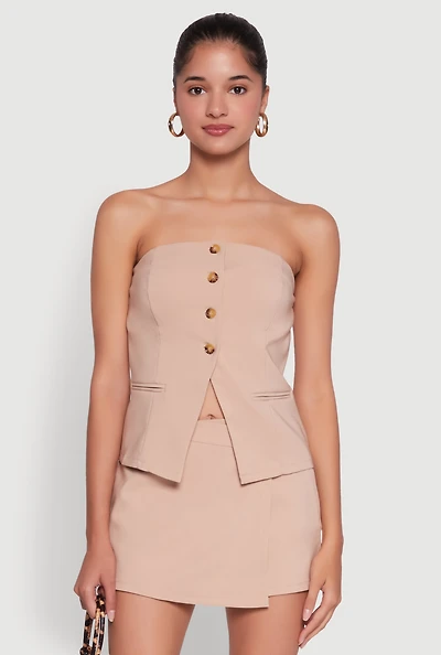 Womens Haute Monde Strapless Blazer Corset Top, Beige, Size M