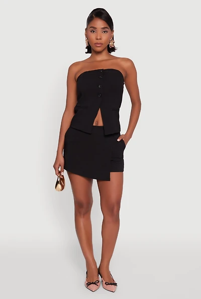 Womens Haute Monde Faux Wrap Asymmetrical Skort, Black, Size L